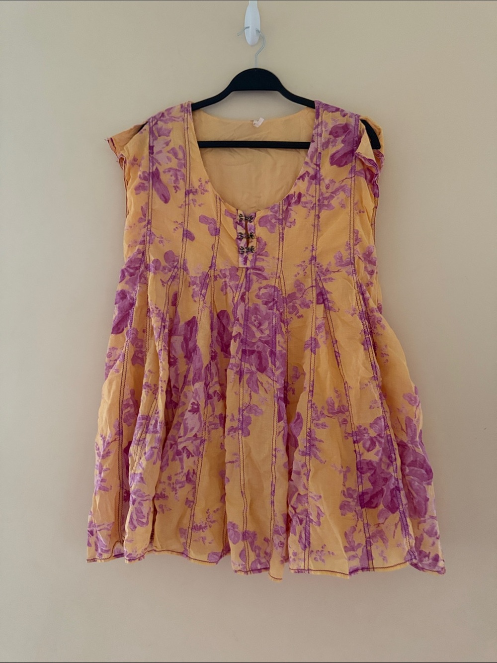 Free People Sully Seamed Babydoll Dress Sunshine Combo Floral Mini Tunic Sz S - Picture 6 of 10